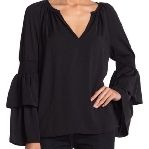 Ramy Brook Lali Blouse Black Tiered Bell Sleeve Size XS - Picture 3 of 13